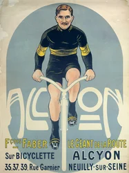 Plakat mit François Faber (gest. 1915) auf seinem Alcyon-Fahrrad